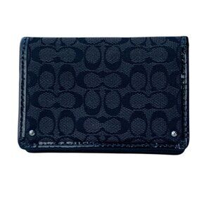 Vintage Black Coach Signature Jacquard Canvas Bifold Compact Wallet Card Case